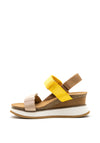Xti Canvas Colour Block Velcro Wedge Sandals, Tan