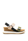 Xti Canvas Colour Block Velcro Wedge Sandals, Khaki Multi