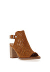 Xti Laser Cut Block Heel Mule Sandals, Camel