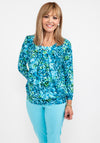Leon Collection Banded Hem Print Top, Aqua Multi