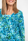 Leon Collection Banded Hem Print Top, Aqua Multi