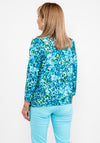 Leon Collection Banded Hem Print Top, Aqua Multi