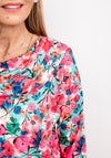 Leon Collection Floral Cowl Neck Top, Fuchsia Multi