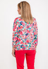 Leon Collection Floral Cowl Neck Top, Fuchsia Multi