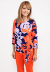 Leon Collection Knot Hem Print Top, Purple & Orange