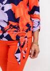 Leon Collection Knot Hem Print Top, Purple & Orange