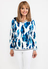 Leon Collection Multi Animal Print Top, White & Blue