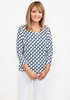 Leon Collection Wave Print Top, Navy & White