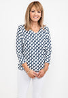 Leon Collection Wave Print Top, Navy & White