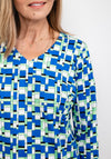 Leon Collection Geometric Print Top, Blue & Green