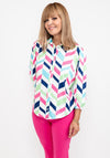 Leon Collection Diagonal Block Pattern Blouse, White Multi