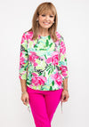 Leon Collection Tropical Print Tie Hem Top, Lime Multi
