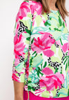 Leon Collection Tropical Print Tie Hem Top, Lime Multi