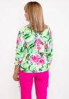 Leon Collection Tropical Print Tie Hem Top, Lime Multi