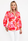 Leon Collection Open Collar Print Blouse, Pink Multi