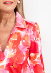 Leon Collection Open Collar Print Blouse, Pink Multi