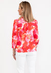 Leon Collection Open Collar Print Blouse, Pink Multi