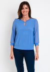 Leon Collection Ruffle Collar Chiffon Top, Blue