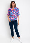 Leon Collection Ruffle Trim Camo Print Top, Pink & Blue