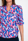 Leon Collection Ruffle Trim Camo Print Top, Pink & Blue