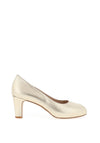 Zany Metallic Leather Peep Toe Heeled Shoes, Gold
