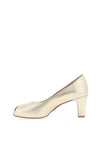 Zany Metallic Leather Peep Toe Heeled Shoes, Gold