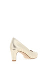 Zany Metallic Leather Peep Toe Heeled Shoes, Gold