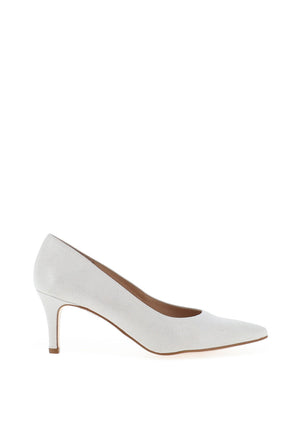 Zany Pebbled Glitter Pointed Toe Heeled Shoe, Silver