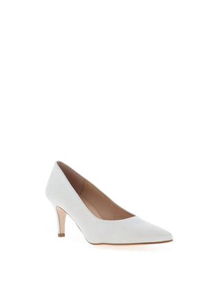 Zany Pebbled Glitter Pointed Toe Heeled Shoe, Silver