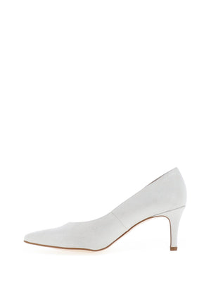 Zany Pebbled Glitter Pointed Toe Heeled Shoe, Silver