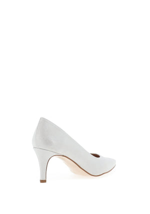 Zany Pebbled Glitter Pointed Toe Heeled Shoe, Silver