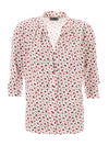 Leon Collection Rose Flower Buttoned Blouse Red & White