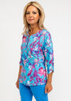 Leon Collection Khloe Lily Print Top, Blue Multi