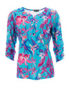 Leon Collection Khloe Lily Print Top, Blue Multi