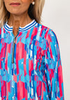 Leon Collection Viola Ribbed Collar Zip Up Top, Pink & Blue