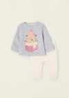 Zippy Baby Girl Teddy Bear Tracksuit, Grey and Pink