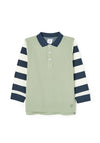 Zippy Boy Long Sleeve Stripe Polo Shirt, Green